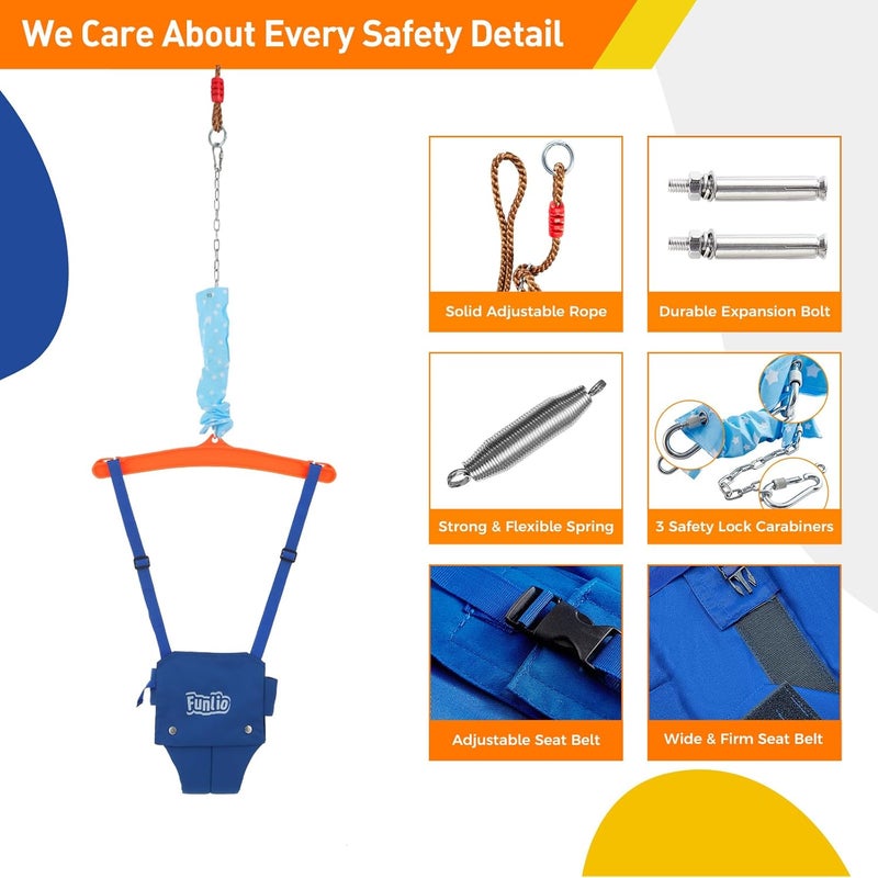 FUNLIO 2 in 1 Baby Jumper with a Ceiling Hook, Baby Walking Harness for 6-24 Months, Baby Jumper for Indoor/Outdoor Play, Infant Jumper Doorway with Adjustable Chain, Easy to Assemble & Store - Blue - Image 4